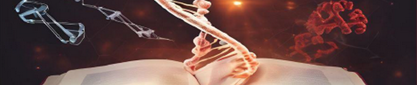 libro aperto da cui scaturiscono DNA e altre immagini legate a ricerca