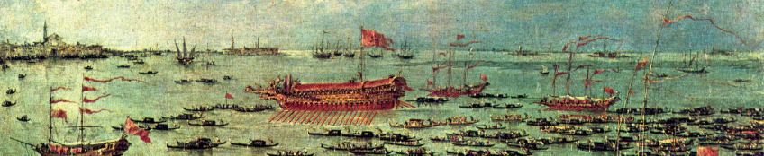 Francesco Guardi, “Le solennità dogali”, scena: Il Bucintoro naviga verso san Nicolò di Lido, il giorno dell’Ascensione (“Sposalizio del Mare”) (1775-1780) [Ritaglio]