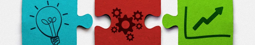 Puzzle con lampadina, ingranaggi e grafico
