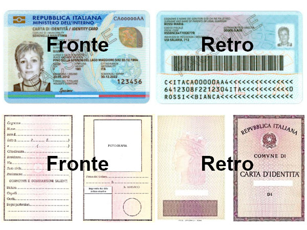 Facsimile fronte e retro carta di identità